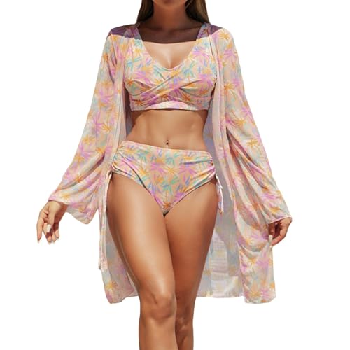 Bikinis Mujer Reductores Swimming Costume Women Conjunto de Bikini de Piezas con Sujetador Sin Soporte Y Estampado Multicolor Sexy Verano para Mujer Bañador Brasileño Braguitas (Beige L)