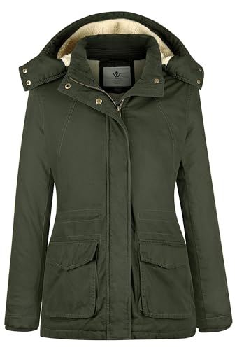 WenVen Chaqueta de Algodón Para Mujer Verde Militar S