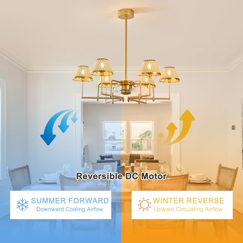 Image of Garwarm Ceiling Fan with Lights and Remote,Boho Rattan Chandelier Fandelier