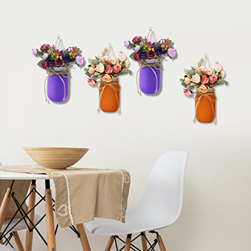 通用 Mason Jar Decorations-Purple Orange Mason Jar Farmhouse Wall Décor Table Center Décor Home Wall Décor Mason Jar Decorative Flower Decoration–4Pc (Without Led), 30Lx2Wx9H #TOP5