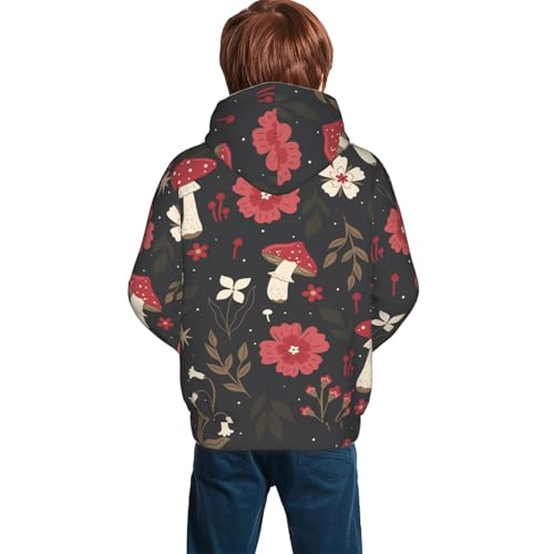Fly Agaric and Flowers Kid Hoodies Boys Sweatshirts Girls Pullover with Pocket4