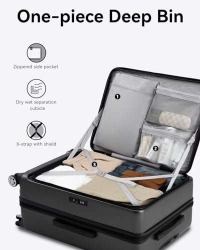 LUGGEX 26 Inch Luggage with Spinner Wheels, Expandable PC Hard Shell Checked Suitcase with Front Opening, Lightweight (White, 26 Inch)