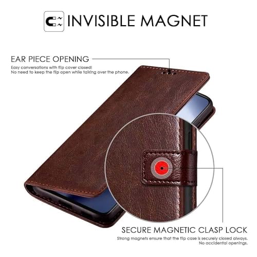 Image of Inktree Vivo V50 5G Flip Cover | Leather Finish | Complete Protection Flip Case for Vivo V50 5G - Brown