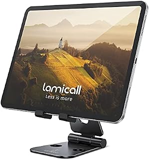 Lamicall Adjustable Tablet Stand, Foldable Tablet Holder - Universal Portable Desk Cradle Dock Compatible with 2022 New iPad Pro 9.7, 10.2, 10.5, iPad Air mini 2 3 4 5 6, Nexus, more Tablets - Black