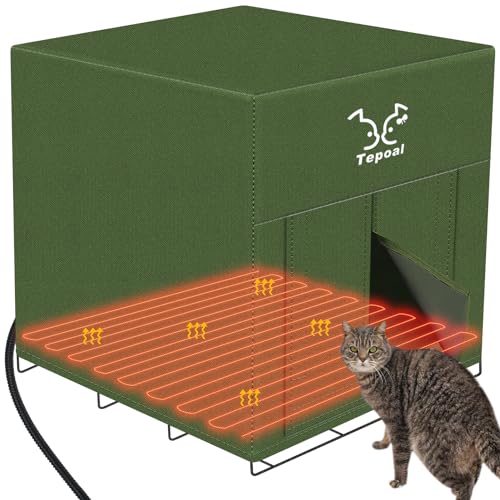 Large Heated Cat House for Outdoor Cats in Winter, Tepoal Weatherproof