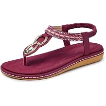 SHIBEVER Womens Sandals Dressy Summer Women Comfortable Walking Flat Bohemian T-Strap Ladies Casual Comfy Sandals