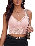 Avidlove Débardeur pour Femme, Bustier Sexy en Dentelle, sans Manches, débardeur d'été à Fines Bretelles, Crop Top Basique, Haut Court à col V, idéal pour Les Festivals et Les fêtes,Rose,Taille L