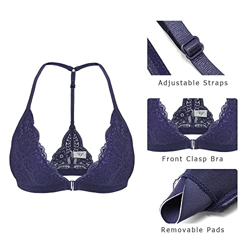 Image of SHEKINI Women's Lace Bra Wireless Padded Triangle Bralettes for Women Front Closure Halter Bras for Women