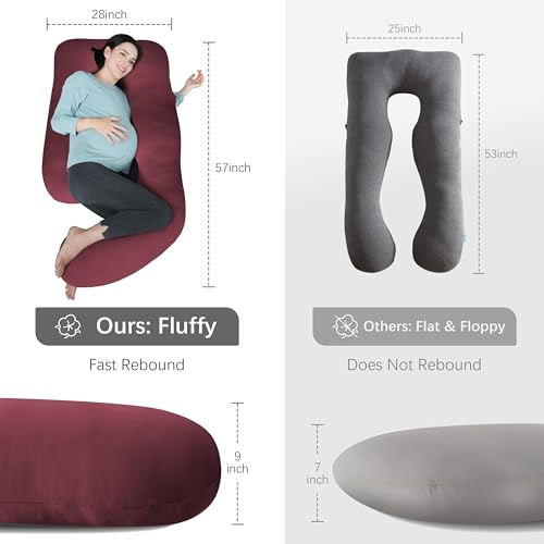 Image of MOON PARK Pregnancy Pillows for Sleeping - U Shaped Full Body Maternity Pillow with Removable Cover - Support for Back, Legs, Belly, Hips - 57 Inch - Burgundy - Cooling Cover