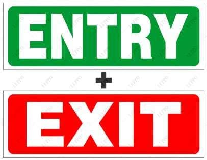 LEPPO Entry & Exit Sign Self Adhesive Laminated Sticker for School, College, Office, Mall, Restaurant, Theatre & Other Place (Size W 12 X H 4 inch) Pack of 2 Pcs- Multicolor