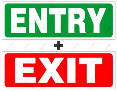 LEPPO Entry & Exit Sign Self Adhesive Laminated Sticker for School, College, Office, Mall, Restaurant, Theatre & Other Place (Size W 12 X H 4 inch) Pack of 2 Pcs- Multicolor
