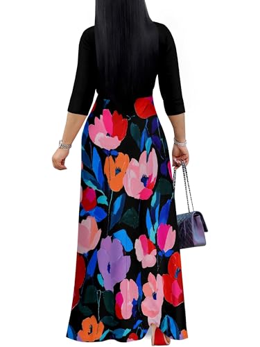 Image of PinkPatty Plus Size Dresses for Curvy Women V Neck Flowy Long Sleeves Wrap Maxi Dress Travel Vacation Outfits
