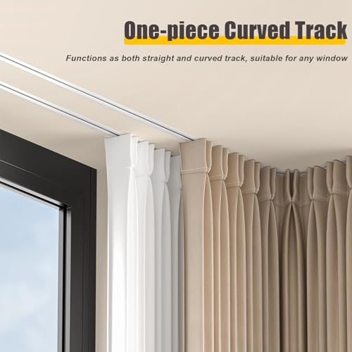 Rail de rideau coulissant encastré en aluminium flexible pour montage au plafond, séparateur de pièce et rideaux de baie vitrée avec crochets (blanc, 1,8 m)