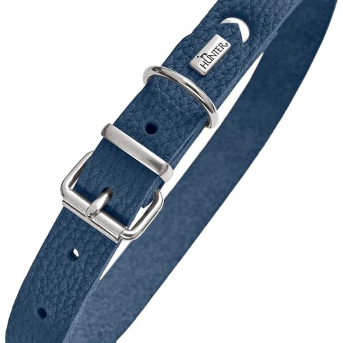 HUNTER Hundehalsband Grenada aus Leder, Farbe: Dunkelblau, handgefertigt in Deutschland, für Training und Alltag, robust, komfortabel, Schlichtes, Elegantes Design, Größe: 42, Umfang: 33-39 cm