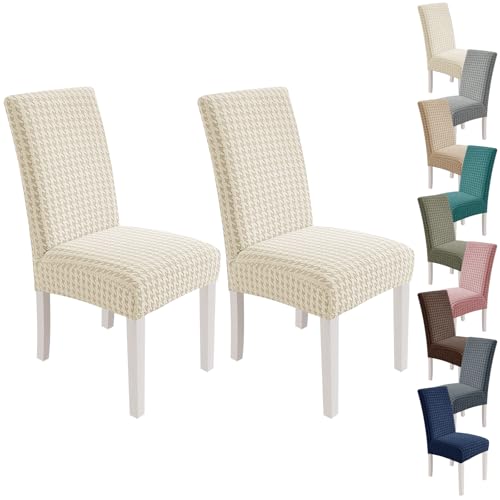 MAXIJIN Dining Chair Covers Set of 2, Stretch Kitchen Chair Covers for Dining Chairs, Removable Washable Parson Seat Slipcover for Home, Restaurant, Hotel, Banquet (Beige)