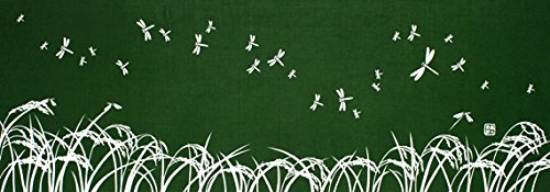 染の安坊 手ぬぐい「稲穂にトンボ 深緑」 剣道 面タオル 本染め 綿100% 特岡 日本製 35cm×100cm
