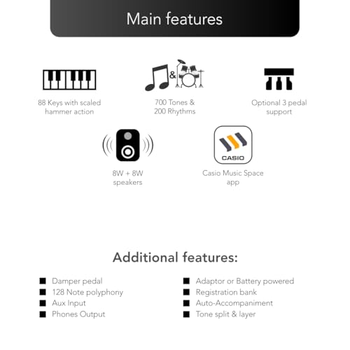 Casio CDP-360BK Digital-Piano Ensemble mit 700 Klängen und 88 gewichteten Tasten, schwarz