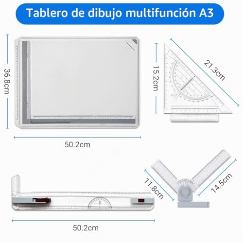 Mesa de dibujo A3 ergonómica multifuncional con doble regla y clips de esquina 5