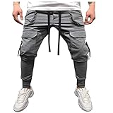 95% Polyester + 5% Baumwolle KaloryWee Herren Sommer Multi-Pocket Schnürung Lang Hosen Bequem Mode Cargo Chino Hosen Hip Hop Denim