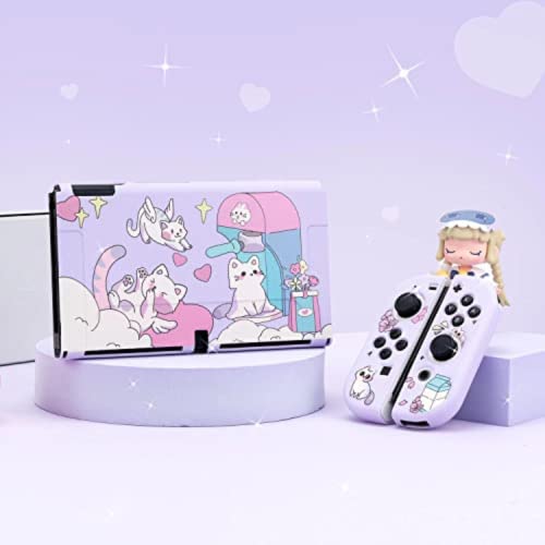 ENFILY Cute Coffee Cat Case Compatible with Nintendo Switch OLED, Dockable Case Cover, Ergonomic Sof