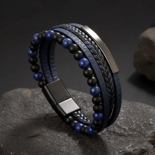Image of Black Braided Leather Bracelet For Men