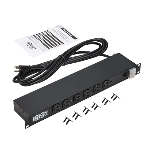 Image of Tripp Lite 12-Outlet Rackmount PDU Power Strip, Network-Grade Front & Rear Facing Outlets, 20A, 120V, 15ft Cord with 5-20P Plug, Horizontal 1U Rack Mount, Lifetime Manufacturer's Warranty (RS1215-20)