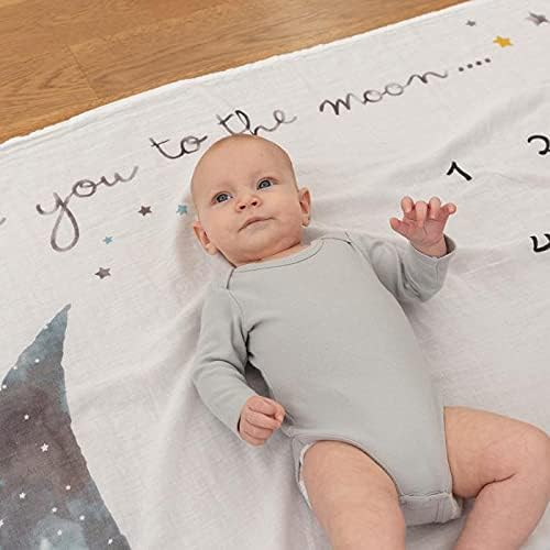 Image of Pondering Pine Organic Baby Monthly Milestone Blanket Boy - Love You to the Moon and Back Blanket for Boys, Growth Chart for 1-12 Months Milestones, Gender Neutral, 47 inchx47 inch