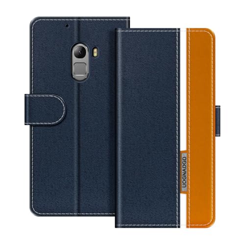 UOGNADGD Lederhülle Kompatibel mit Lenovo Vibe X3 Klappbares Portemonnaie-Hülle mit Magnetverschluss Ständer & Kartenfächern stoßfestem Schutz (Blau)