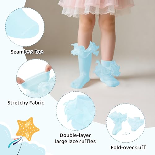 Durio Girls Ruffle Socks Toddler Baby Girl Socks With Big Double Lace Colorful Frilly Dress Socks for Toddler Girls Kids3