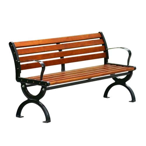 YUNHEST Banco de Parque Resistente, Asiento de jardín Resistente a la Intemperie, Banco Exterior de Madera Maciza, Estructura de Hierro Fundido, Resistente a la Lluvia y al Sol.(150 * 51 * 73cm)
