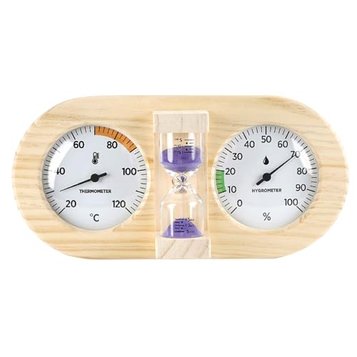 Thermomètre et hygromètre de sauna en bois de pin avec sablier 15 min