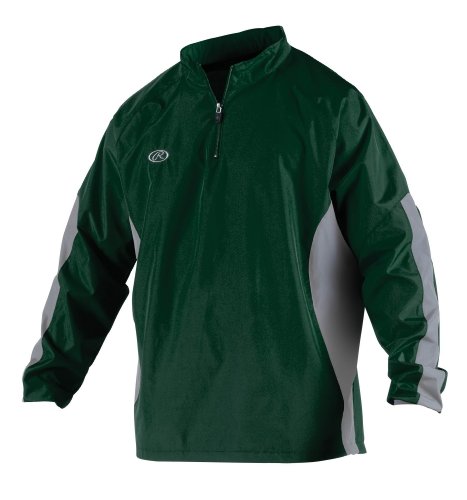 Rawlings Men's Long Sleeve Wind Breaker Jacket, Dark Green, Small