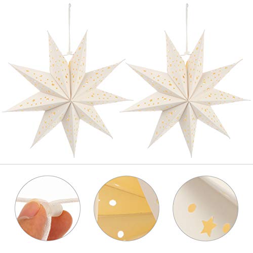 FRCOLOR 3pcs Paper Star Lantern Lampshade Hanging Christmas Star Ornaments Hanging Lamp Snowflakes Decorations Wedding Birthday Party Home Decorations White 35cm - Image 7