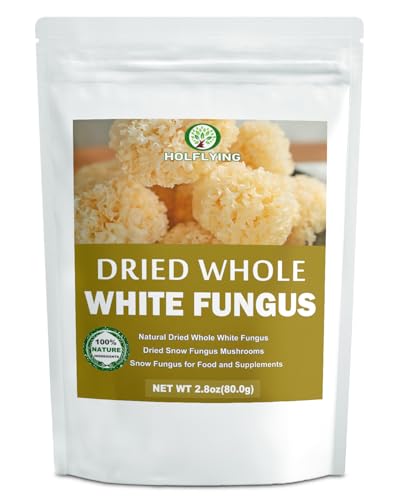 Dried Whole White Fungus - 2.8 oz, All-Natural Snow Fungus Mushrooms - Linden Log Grown, Whole Natural Tremella for Cooking, Soup and Vegan Recipes, No Additives