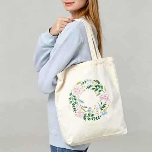 Image of KABAKE Canvas Tote Bag Embroidery Kit, Embroidery Kits for Beginners, Arts and DIY Crafts Embroidery Starter kit, Include Stamped Embroidery Bag, Threads, Embroidery Tools (Beige Bag with Dragonfly)
