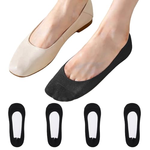 Tyqour 4 Pairs Nylon Non Slip Thin Loafer Socks No Show Socks Womens for Flats Womens Lightweight Invisible Socks for Women Footies