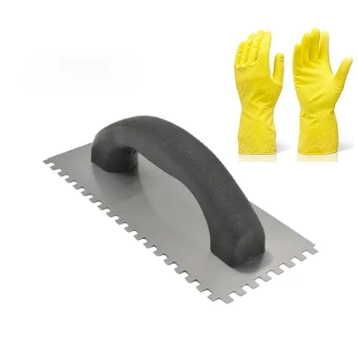 YARAENTERPRISE Notched Trowel plastering Plaster Trowel 6 MM with Plastic Handle with Gloves (ONE Pair)-image-18