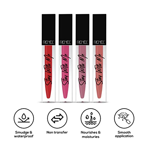 Image of RENEE Stay With Me Matte Liquid Lipstick, Long Lasting, Non Transfer, Water & Smudge Proof, Light Weight Liquid Lipstick, Nude Combo of 4, 5ml