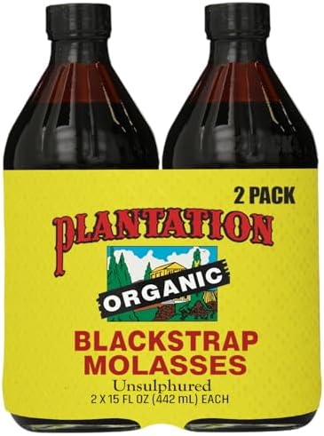 Plantation Organic Blackstrap Molasses 15 oz (Pack of 2) – USDA Organic Unsulphured Blackstrap Molasses, Natural Sweetener for Baking, Cooking & Beverages