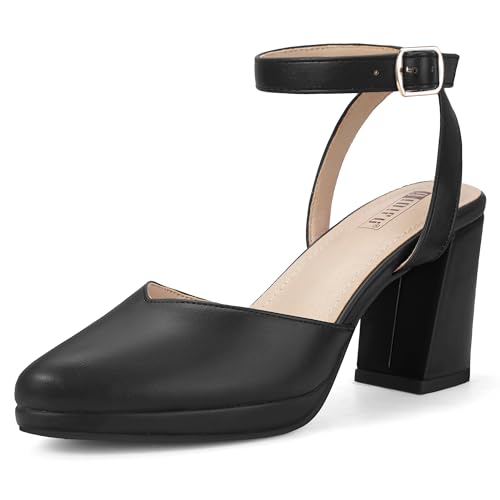 IDIFU IN3 Women's Pumps Platform Closed Toe Heels Comfortable Low Chunky Block Slingback Ankle Strap Dressy Wedding Bridal Party Shoes Pointed Toe Heels
