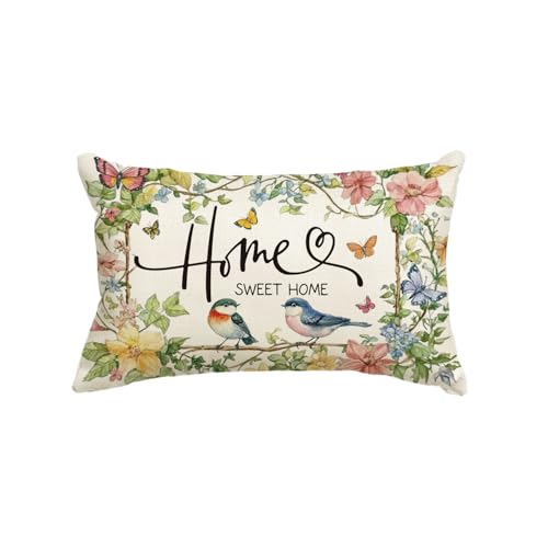 AVOIN colorlife Home Sweet Home Birds Floral Throw Pillow Cover, 12 x 20 Inch Spring...