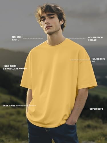 Image of Nobero 100% Cotton Oversized T Shirts for Men Stylish | Oversized Fit | Solid T Shirts for Men 180 GSM Combed Cotton | Round Neck Half Sleeve