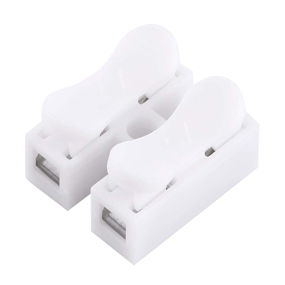 Spring Clamp Terminal, Wire Connector, Asixx 100pcs Quick Terminal Spring Clamp Terminal10A 220V 2 Pin Push Quick Wire Cable Connector White Wiring Terminal(100Pcs)