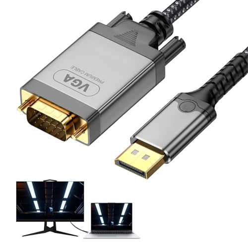 Nangilo VGA To DP, VGA To DP Adapter Cable, V GA to DisplayPort Cable, D P To V GA Adapter 3.3ft Cable, Hdmi to V GA A dapter Compatible with Windows, Linux, Android, IOS, Mac OS, Desktop, HDTV (2M)