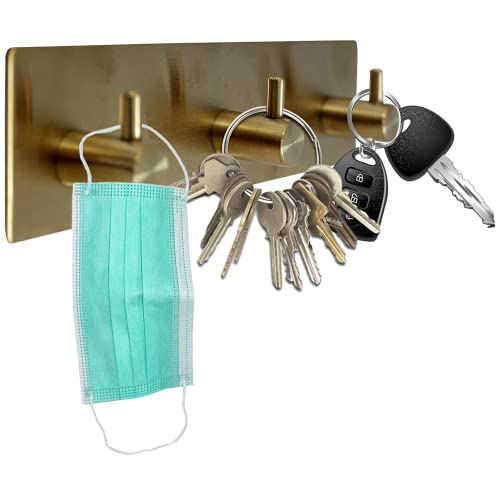 Key Hooks For Wall, Key Holder For Wall Decorative With 3 Key Hooks, Coat Hanger, Purse Hanger, Towel Hook, Easy Mount Key Hangers For Wall, Entryway, Bathroom, Living Room, Kitchen (Gold Finish) #TOP5