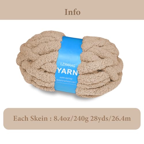 Chunky Yarn for Hand Knitting and Blankets – Super Soft Jumbo Chenille Yarn Pack for Crocheting, Bulky DIY Projects, 8 Skeins(Khaki) by LZXMAAG - Used condition - Image 2