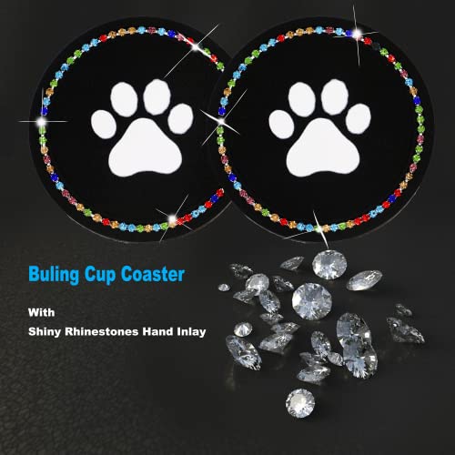 Shengyawauto Car Interior Accessories Cup Holder,Anti Slip Cup Mat Insert For All Brands Of Cars 2 Packs,2.75 Inch Bling Cup Puppy/Cat Paw Black Rainbow #TOP3