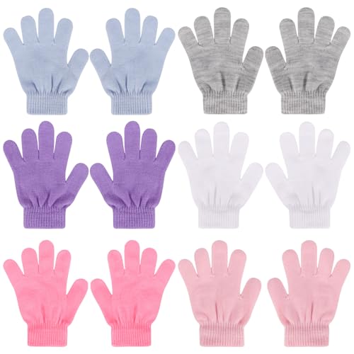 QKURT 6 Pairs Children's Magic Stretchy Gloves, Unisex Knitted Gloves Winter Warm Glove Colorful Thermal Glove for Boys Girls 4-12 Year Every Day