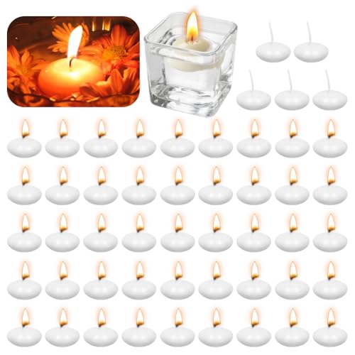 Lot de 50 bougies flottantes blanches de 38 mm - Non parfumées - Bougies flottantes décoratives - Bougies flottantes pour mariage, piscine, fête, spa, baignoire, Saint-Valentin, Noël