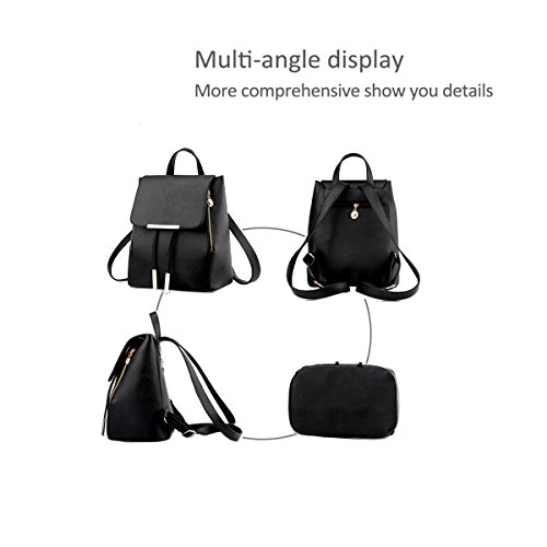 La Desire PU Leather Backpack Simple Shoulder Bag Rucksack Travel Bag for Young Lady (Feather)